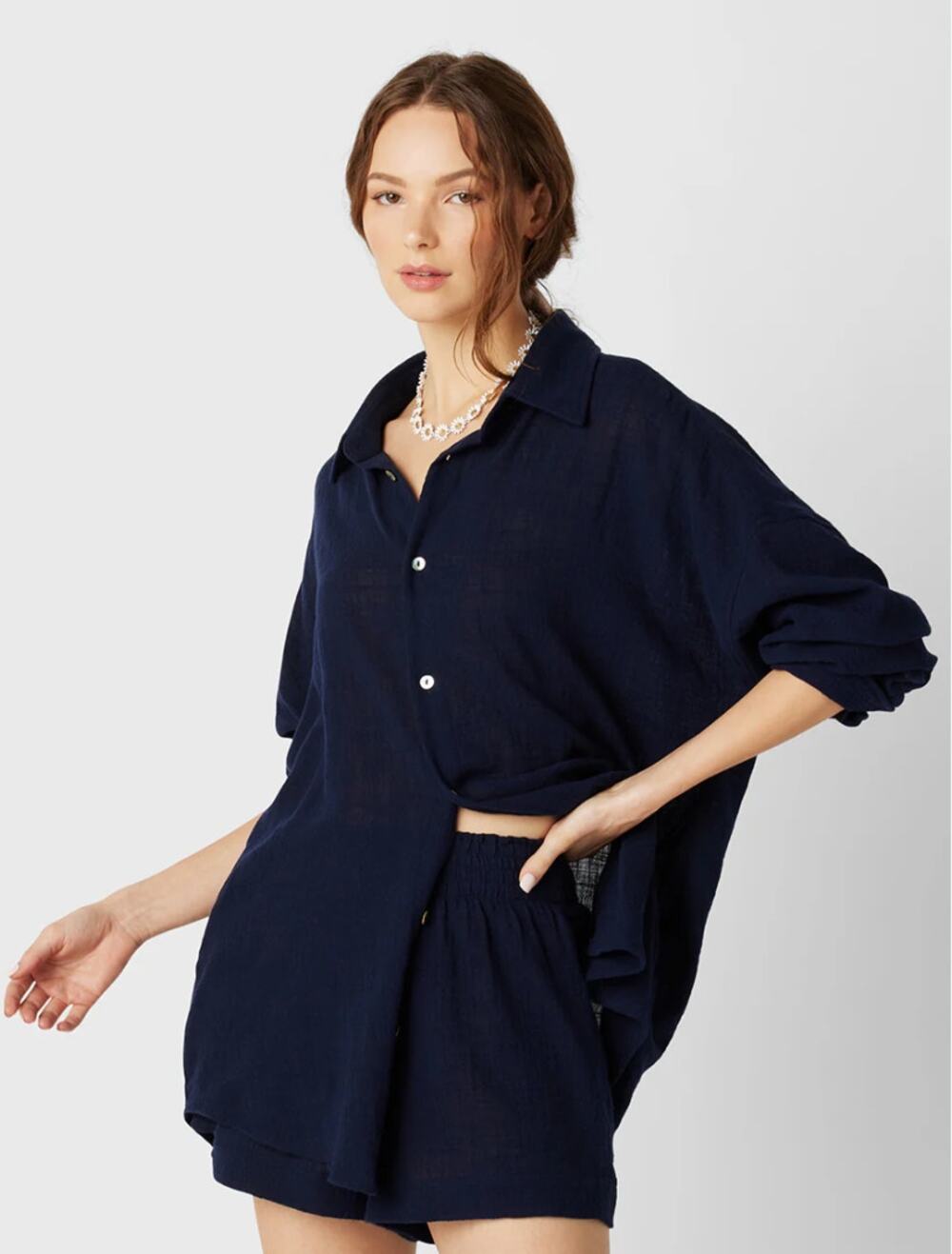 The Lady and The Sailor Gauze Sunday Shirt Blouse Navy Small Buttondown